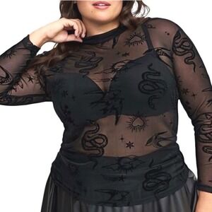 TORRID Mesh Burnout Mock Neck Long Sleeve Top Garden Flocking Black NWT Size 2X